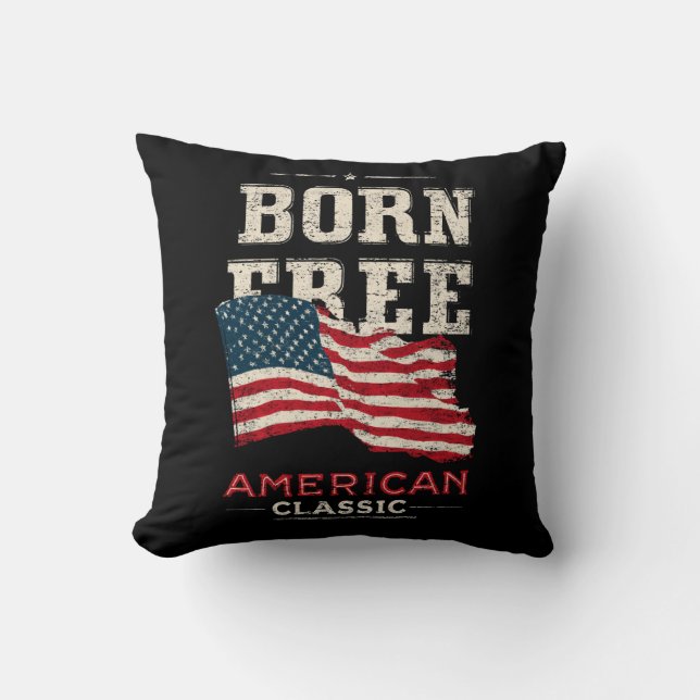 Born Free American Classic Patriotic USA Flag Blue Kissen (Vorderseite)