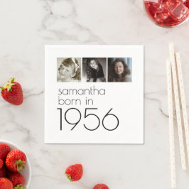 Born in 1956 3 Photos 70th Birthday Party Serviette
