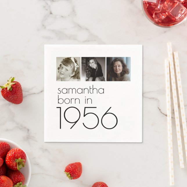 Born in 1956 3 Photos 70th Birthday Party Serviette (Beispiel)