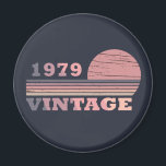 born in 1979 vintage birthday pink and purple magnet<br><div class="desc">You can add some originality to your wardrobe with this modern purple and pink color elegant original birthday sunset distressed vintage retro-looking design with awesome typography font lettering, it is a great gift idea for women, wives, and girlfriends who will love this one-of-a-kind artwork. The best unique and funny holiday...</div>