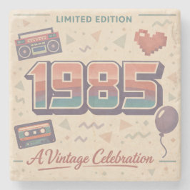 Born in 1985 Vintage Stone Coaster | Retro 80s Steinuntersetzer