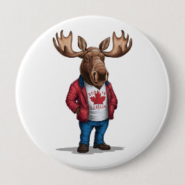 Born in Canada Moose Patriotic  Button