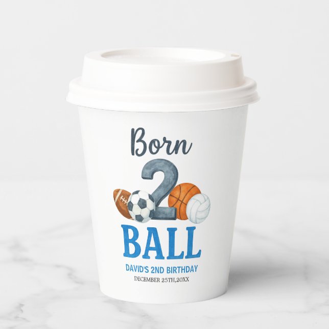Born To Ball Sports Second Birthday  Pappbecher (Vorderseite)