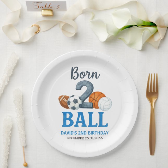Born To Ball Sports Second Birthday  Pappteller (Hochzeit)