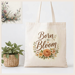 Born to Bloom Boho Floral Grafik Canvas Tragetasche