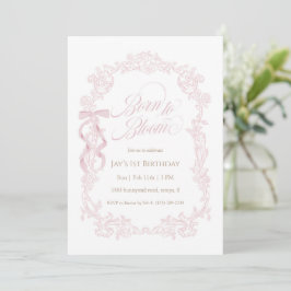 Born to Bloom Pink Floral 1st Birthday Einladung