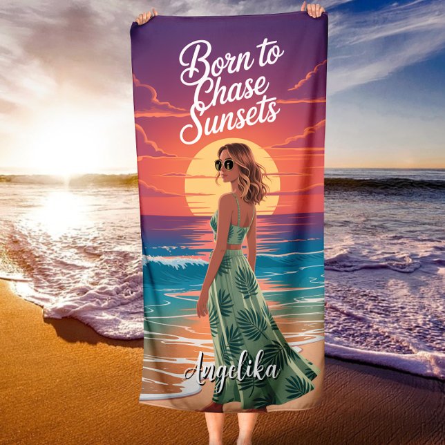 Born to Chase Sunsets Tropical Beach Vibes Strandtuch (Von Creator hochgeladen)