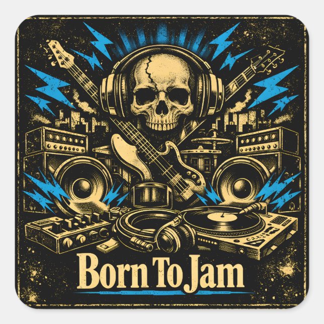 Born To Jam – Improvisation Music Soul Quadratischer Aufkleber (Vorderseite)