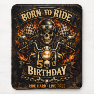 Born to Ride 50th Birthday Biker Skull Card Mousepad