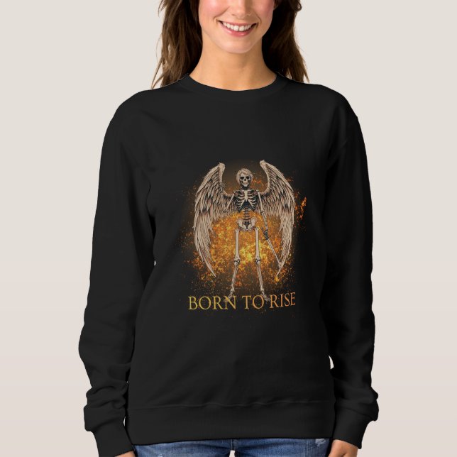 Born to Rise – Skeleton Angel with Sword Design Sweatshirt (Vorderseite)