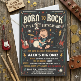 Born to Rock 1st Birthday Invitation Rock and Roll Einladung