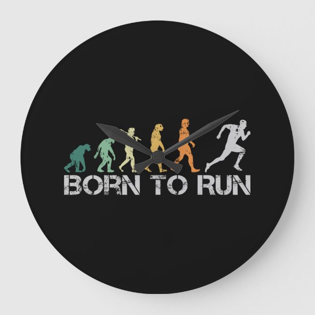 Born to Run Running Runner Evolution Retro Große Wanduhr (Vorderseite)
