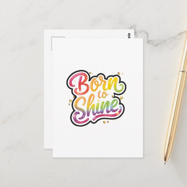 Born to Shine Pride | LGBTQ Rainbow Quote Art  Postkarte (Vorderseite/Rückseite Beispiel)