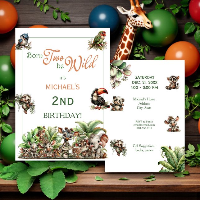 Born Two Be Wild Baby Safari Birthday Party Einladung (Von Creator hochgeladen)
