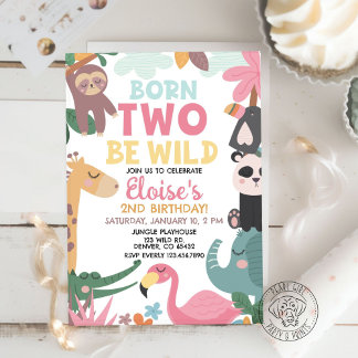 Born TWO Be Wild Pink Birthday Einladung