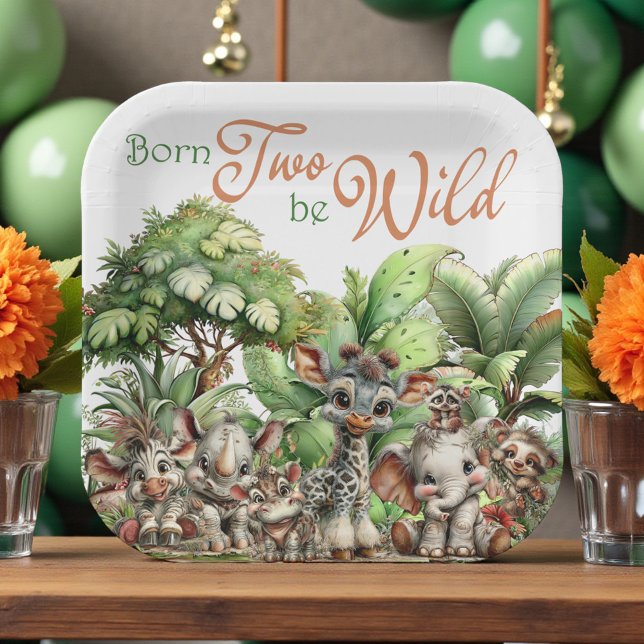 Born Two Be Wild Safari Birthday Pappteller (Von Creator hochgeladen)