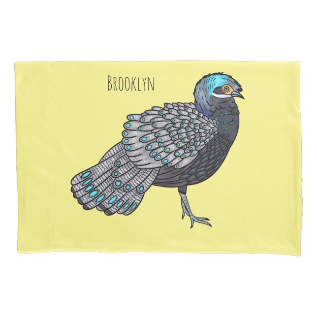 Bornean peacock-pheasant bird cartoon illustration kissenbezug (Vorderseite)
