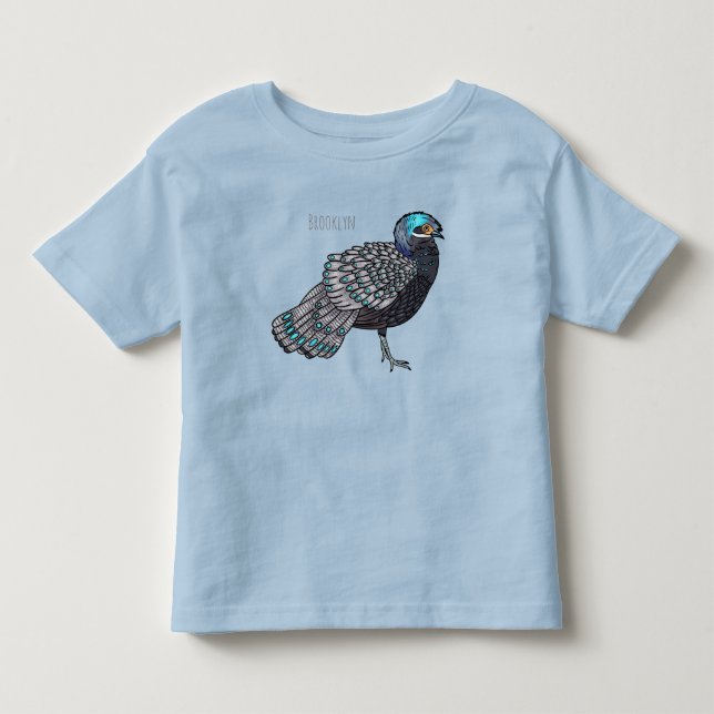 Bornean peacock-pheasant bird cartoon illustration kleinkind t-shirt (Vorderseite)