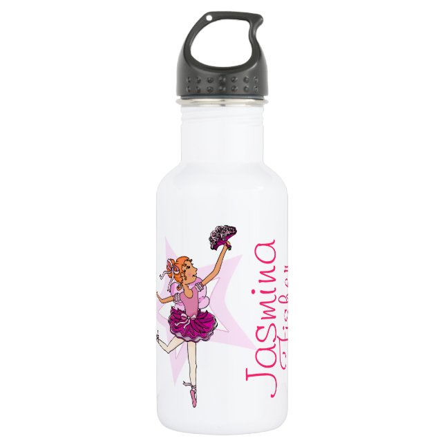 Bornhaarmädchen aus Ballerina, weiß Edelstahlflasche (Vorderseite)