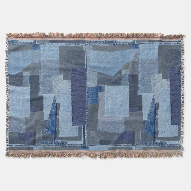Boro Boro Blue Jean Patchwork Denim Shibori Decke (Vorderseite)