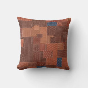 Boro-Patchwork-Quilt Persimmon Rost Sashiko Kissen