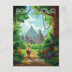 Borobudur Indonesia unesco Vintag Retro Postkarte