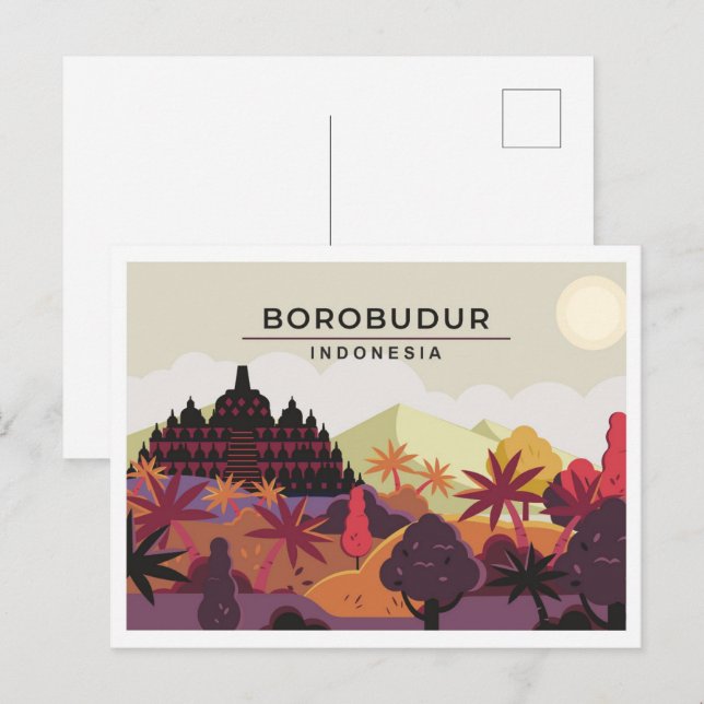 Borobudur Magelang Indonesia Reise-Illustration Postkarte (Vorne/Hinten)