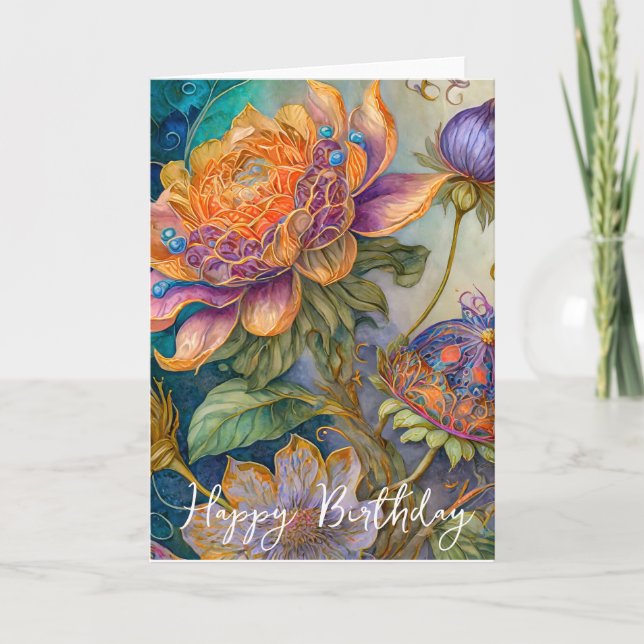 Boroke Blume Geburtstag Karte (Vorderseite)