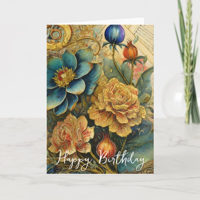 Boroke Blume Geburtstag Karte (Vorderseite)
