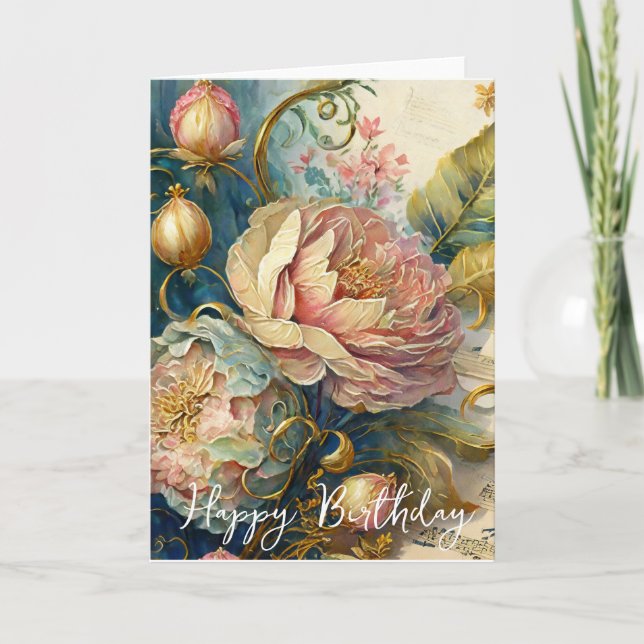Boroke Blume Geburtstag Karte (Vorderseite)