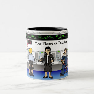 Börsenmakler - Cartoon von Frauen durch Printed Pe Zweifarbige Tasse