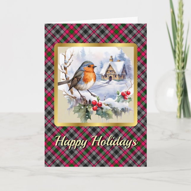 Borthwick Wappen & Tartan w/Robin Personalisiert Karte (Vorderseite)