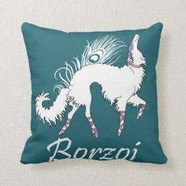 Borzoi-Ballett-Weiß-Aquamarines Kissen