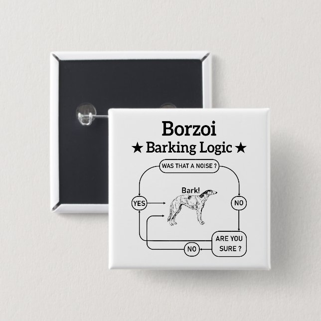 Borzoi Barking Logic Funny Dog Owner Sarcastic Button (Vorne & Hinten)
