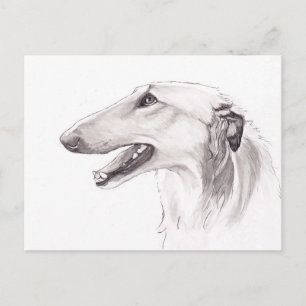 Borzoi Chien Art Ink Profil de tête Carte postale