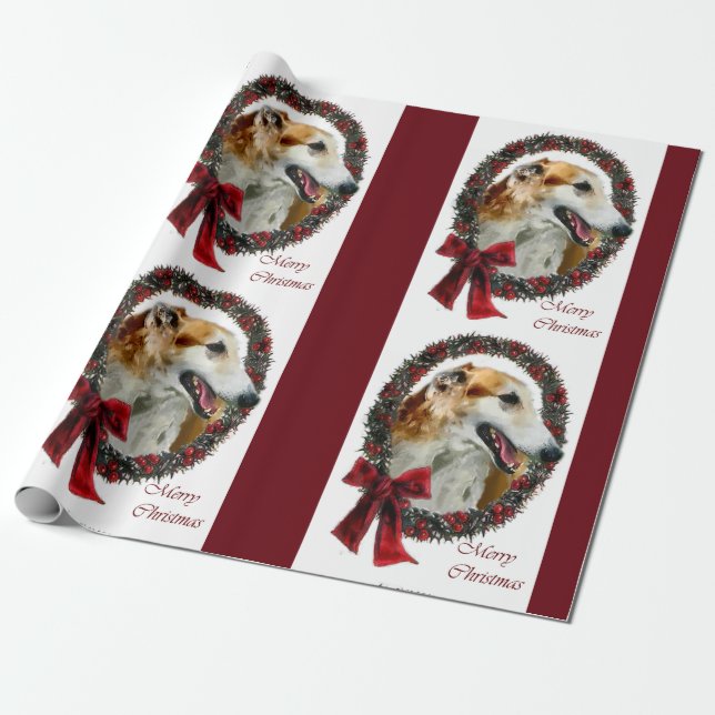 Borzoi Christmas Wreath Geschenkpapier (Ungerollt)