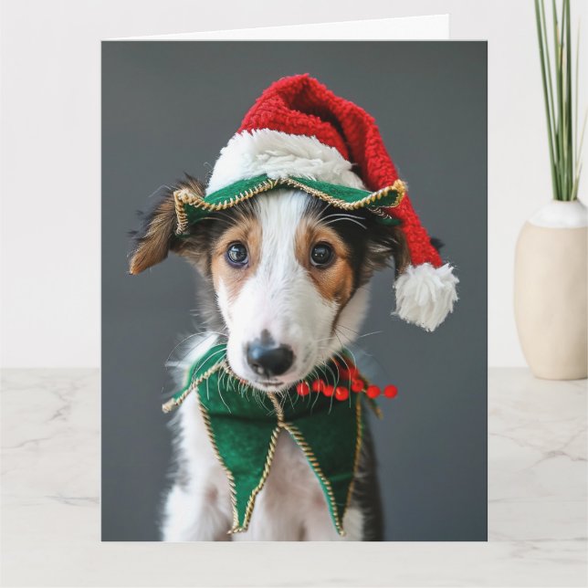 Borzoi Elf Welppy Christmas Card Karte (Vorderseite)