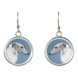 Borzoi Hound mit blauem Hintergrund Ohrringe