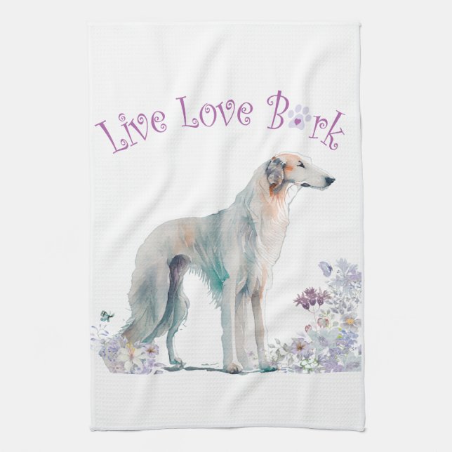 Borzoi Hund Mama Floral Geschirrtuch (Vertikal)