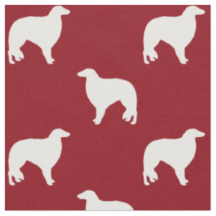 Borzoi Hunde Silhouetten Rot und Weiß Gemustert Stoff