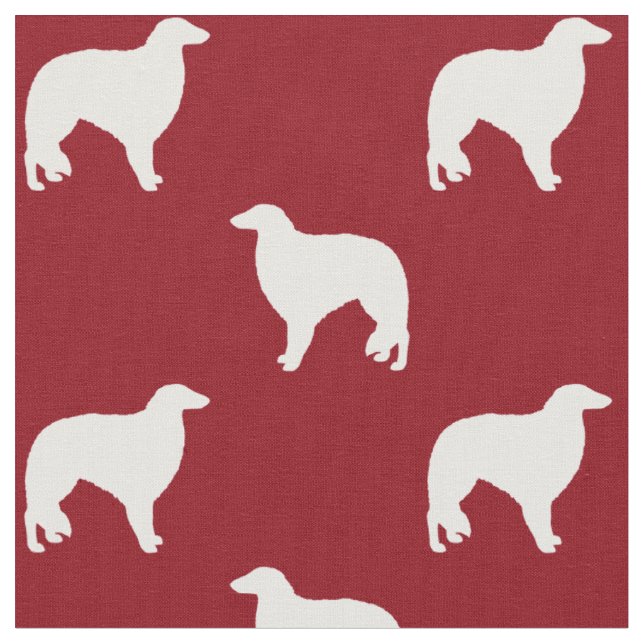Borzoi Hunde Silhouetten Rot und Weiß Gemustert Stoff (Nahaufnahme)