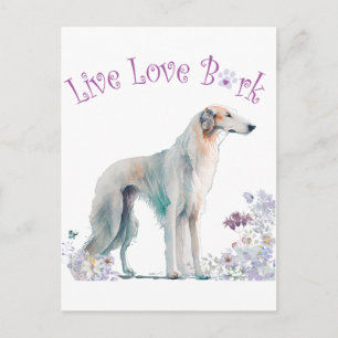 Borzoi Hundefrau Blumenmuster Postkarte
