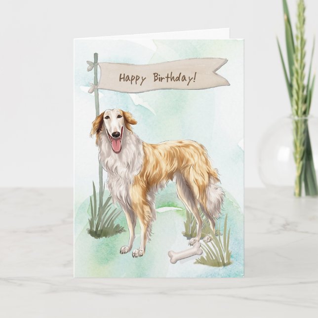 Borzoi Rasse Hund außerhalb des Geburtszeichens Karte (Vorderseite)