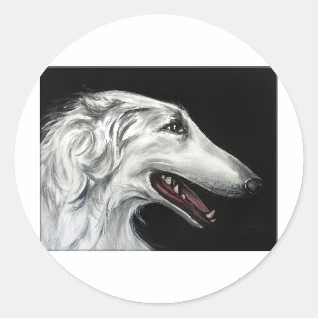 Borzoi Runder Aufkleber (Vorderseite)