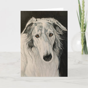 Borzoi Russe Wolfhound Dog carte de portrait d'art