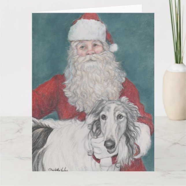 Borzoi & Santa Dog Weihnachtskarte Karte (Vorderseite)