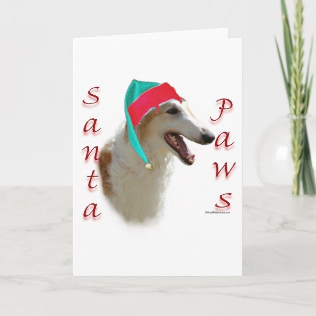 Borzoi Santa Paws Feiertagskarte (Vorderseite)