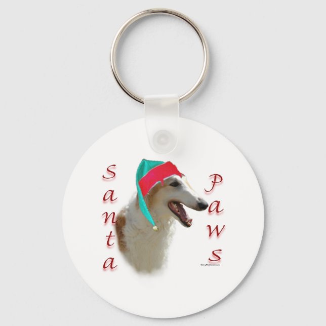 Borzoi Santa Paws Schlüsselanhänger (Vorderseite)