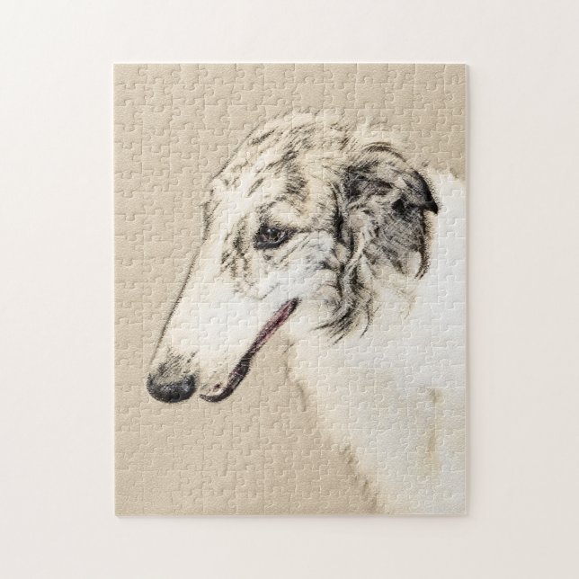 Borzoi (Silber Brindle) Malerei Original Dog Art (Vertikal)