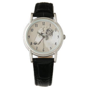Borzoi (Silber Brindle) Malerei Original Dog Art Armbanduhr